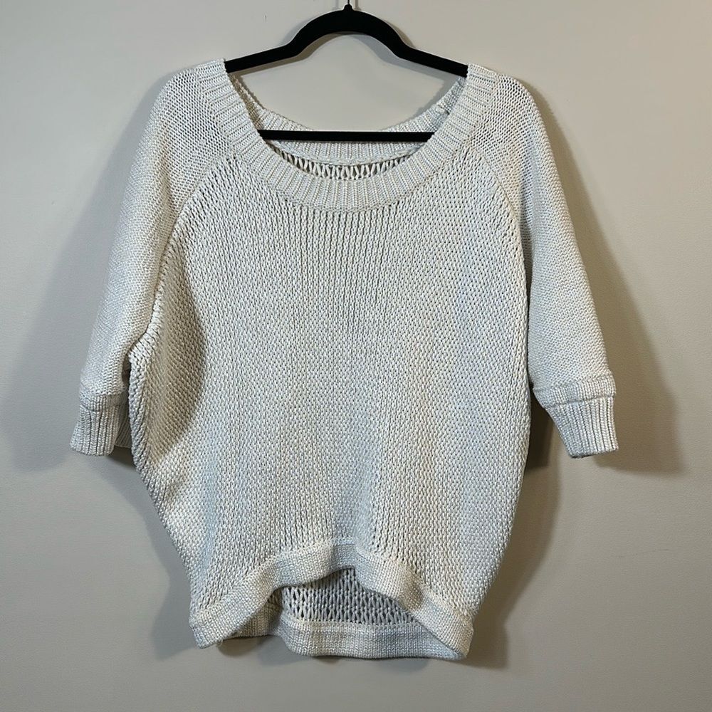 VPL Off White Cable Knit Short Sleeve Oversized Women Sweater Size Small